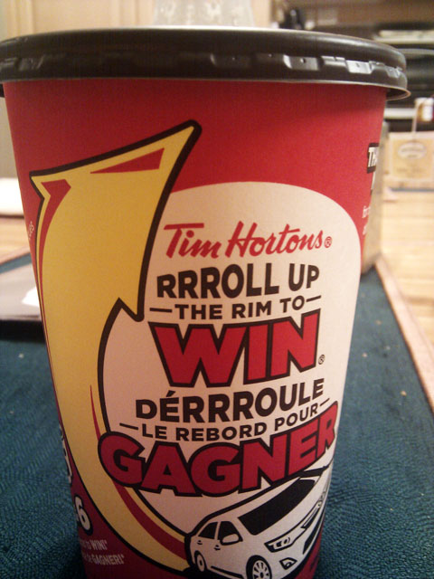 Tim Hortons roll up the rim to win