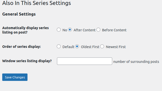 Also In This Series admin settings page.
